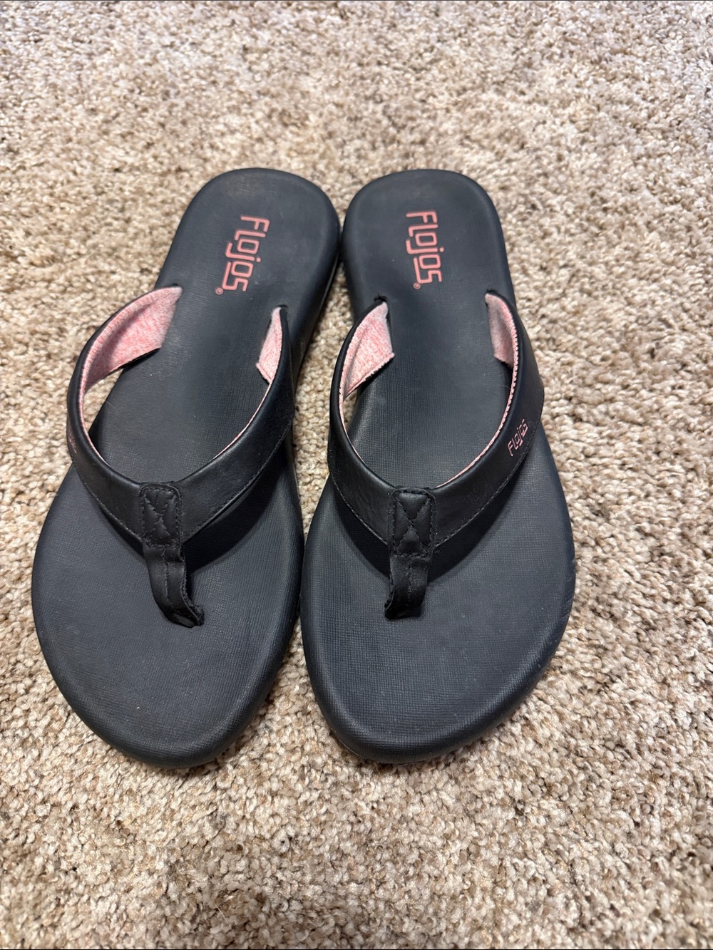 Flojos Black Flip-Flop Sandals with Pink Accents
